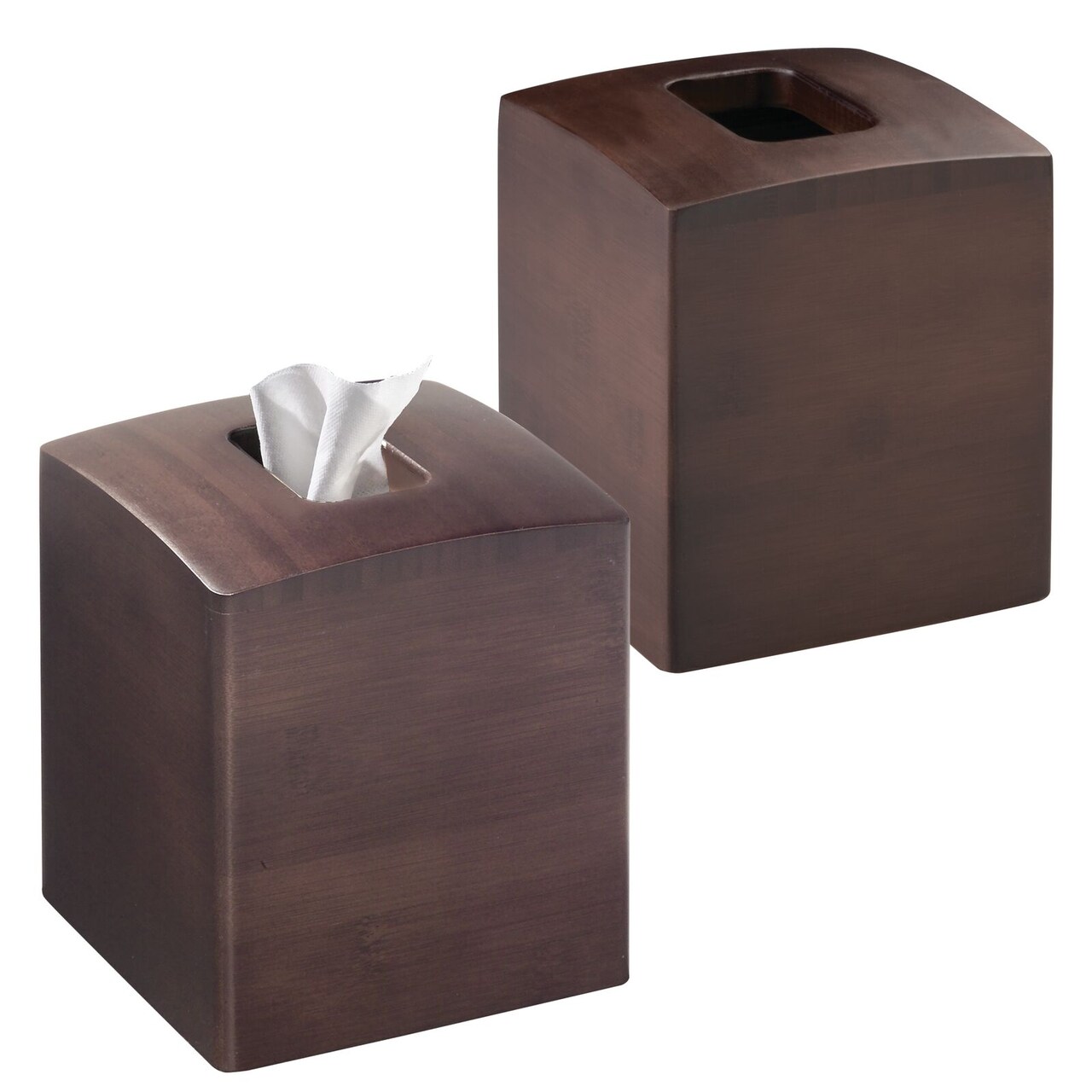 mDesign Square Bamboo Paper Facial Tissue Box Cover Holder, 2 Pack